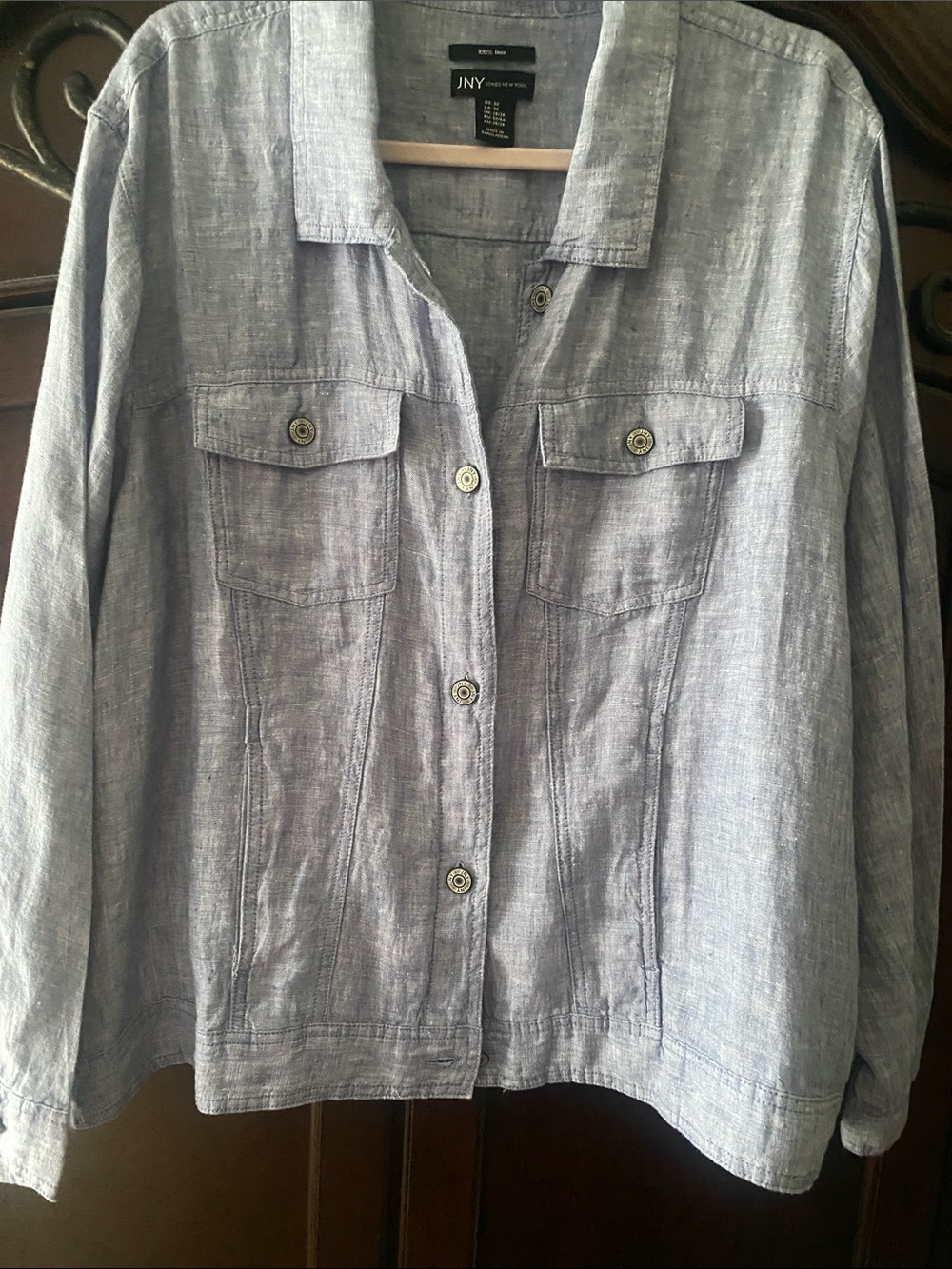 Jones New York Light Blue Button-Front Jean Jacket